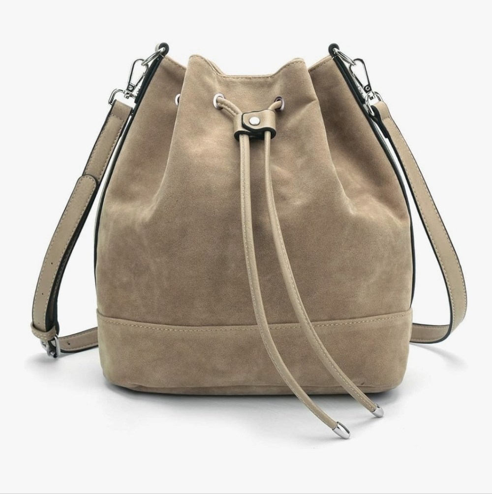 AFKOMST Leather Bucket Bags and Drawstring Crossbody Purse Medium Tote NWT